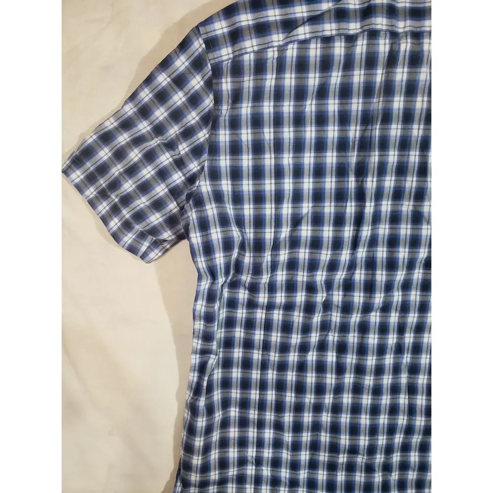 Banana Republic Men’s Large, Button - Up Check Shirt BLUE PLAID Stretch R338